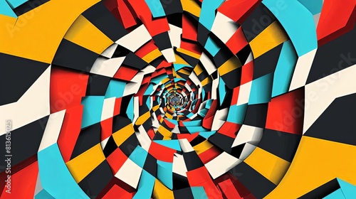 geometric - based optical illusions a colorful array of shapes and lines arranged in a circular pattern  with a prominent white square in the center