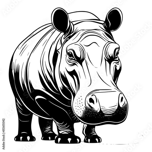 Vector illustration of a black and white hippo logo design on a white background