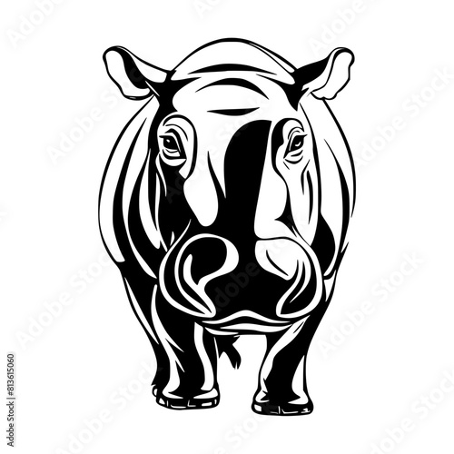 Vector illustration of a black and white hippo logo design on a white background