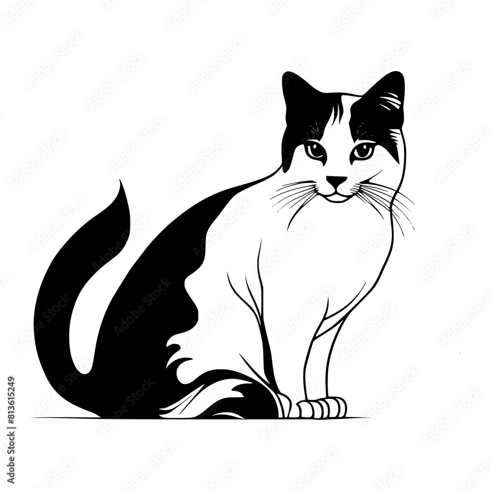 Naklejka premium Vector illustration of a black and white silhouette of a domestic cat