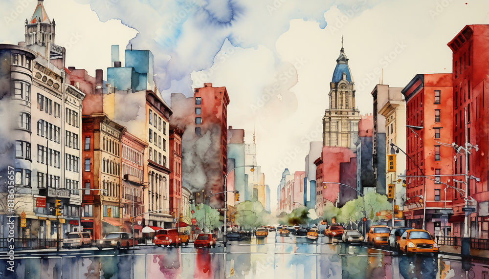 city scape water color image city scape water color image