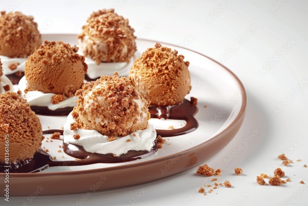 Rich Amaretti Ice Cream Balls with Chocolate Drizzle and Whipped Cream Rich Amaretti Ice Cream Balls with Chocolate Drizzle and Whipped Cream