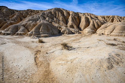 Dried sand in desert landscape, Bardenas reales national park, Navarro, Spain.