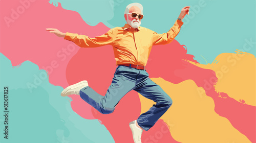Cool senior man dancing against color backgroundd Vector