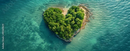 Love Vacation Concept. Aerial Shot of Tropical Island in the Shape of a Heart. © Svitlana