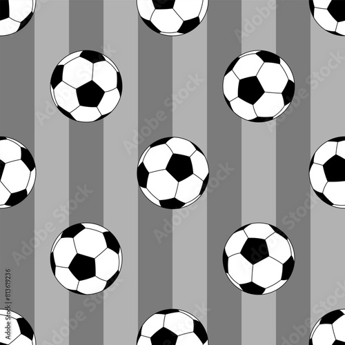 vector retro pattern with soccer balls on a monochrome background. Football balls on the lawn