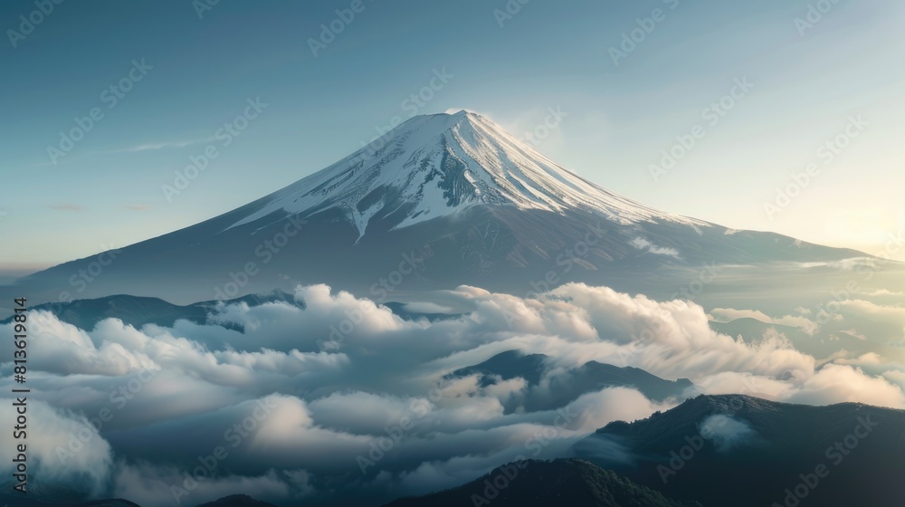 Mt Fuji with haze hyperrealistic illustration. high quality wallpaper Mt Fuji with haze hyperrealistic illustration. high quality wallpaper