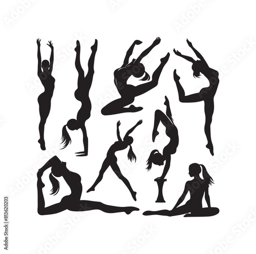 Gymnastics female silhouette illustration set