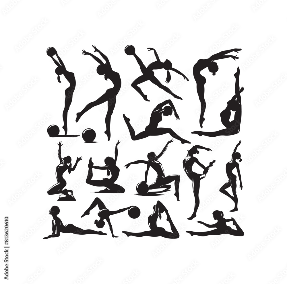 Gymnastics female silhouette illustration set