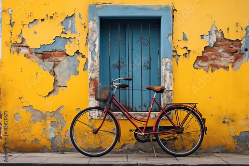 Classic bicycle leaning against a vibrant, graffiticovered wall, hint of nostalgia in the urban landscape photo