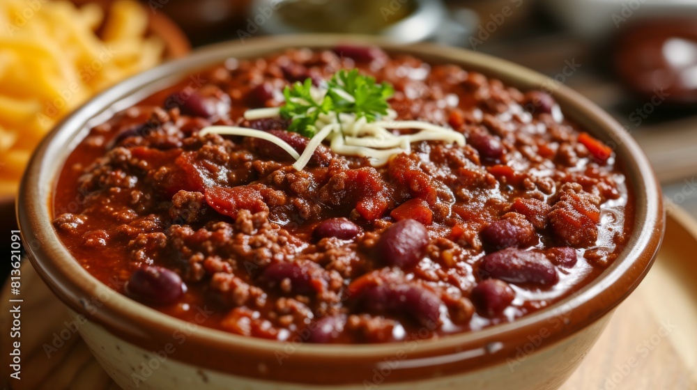 Spicy Delights in a Bowl: Captivating Chili con Carne in 16:9 Aspect Ratio Spicy Delights in a Bowl: Captivating Chili con Carne in 16:9 Aspect Ratio