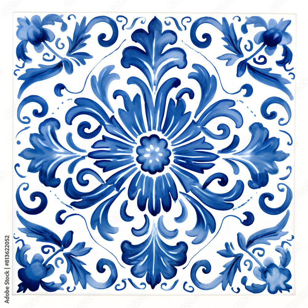 Rustic blue tile watercolor seamless pattern. Pattern of azulejos tiles Rustic blue tile watercolor seamless pattern. Pattern of azulejos tiles