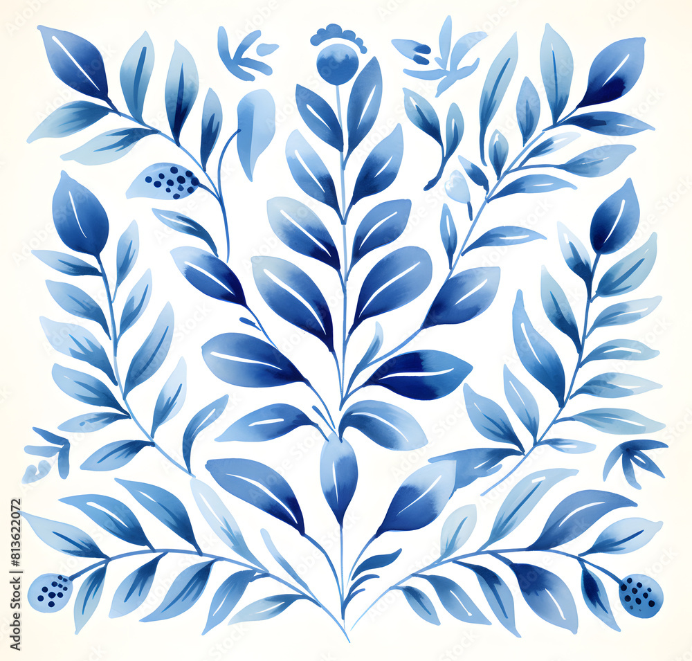 Rustic blue tile watercolor seamless pattern. Pattern of azulejos tiles Rustic blue tile watercolor seamless pattern. Pattern of azulejos tiles