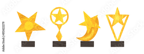 Gold winner cup with gilding effect. Trophy, victory, competition, challenge. Vector illustration in flat style.