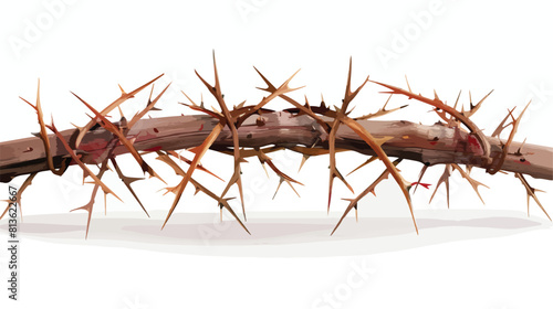 Crown of thorns with wooden cross on white background