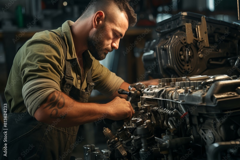 Efficient Mechanic use wrench. Engine auto person. Generate Ai Efficient Mechanic use wrench. Engine auto person. Generate Ai