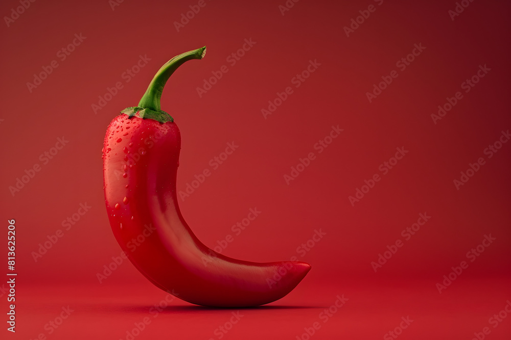 A dramatic portrait of a bright red chili pepper, set against a stark red background for a monochromatic effect A dramatic portrait of a bright red chili pepper, set against a stark red background for a monochromatic effect