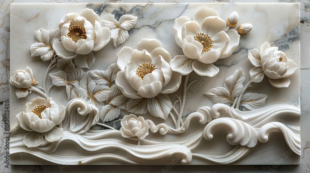 3d marble flowers are depicted in high quality on marble with light shades 3d marble flowers are depicted in high quality on marble with light shades