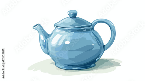 Cute blue ceramic teapot. Painted tea kettle 