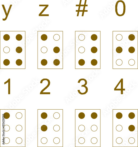vector illustration sketch design drawing of domino cards for games and braille letters for blind people with disabilities