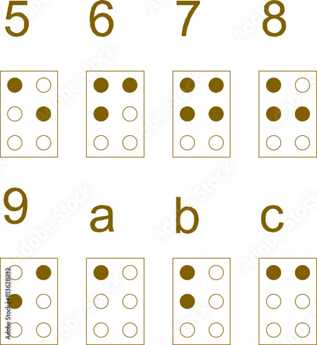 vector illustration sketch design drawing of domino cards for games and braille letters for blind people with disabilities