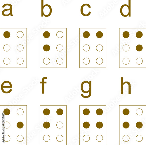vector illustration sketch design drawing of domino cards for games and braille letters for blind people with disabilities