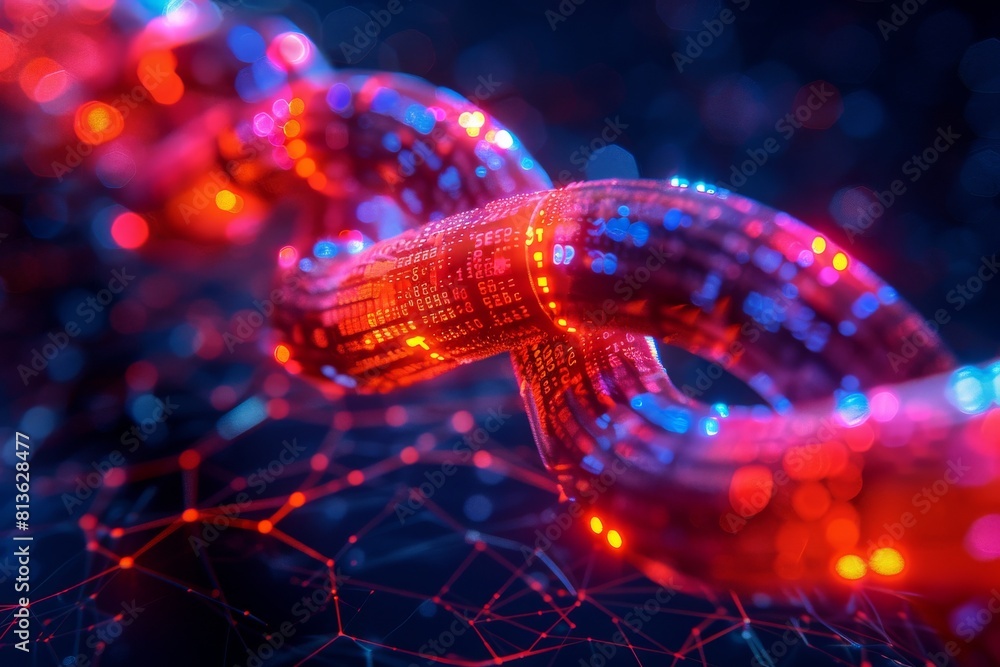 A red and blue chain with a blue and red glow A red and blue chain with a blue and red glow
