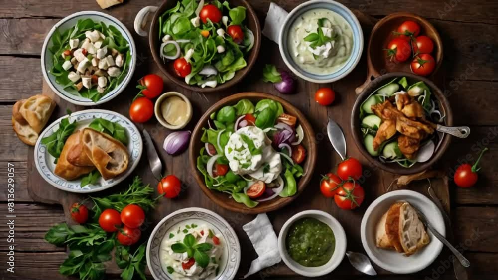 Different Greek food in plates healthy menu
Different Greek food in plates healthy menu