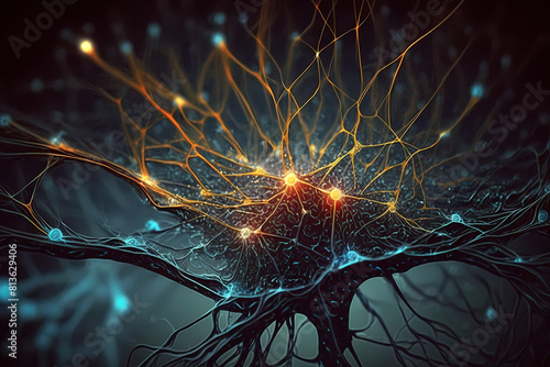 Brain synapse. Neuron formation. Human nervous system photo
