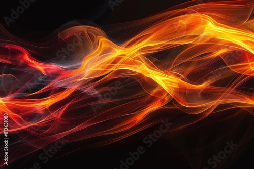 fiery abstract swirl dynamic orange yellow and red waves on black abstract background