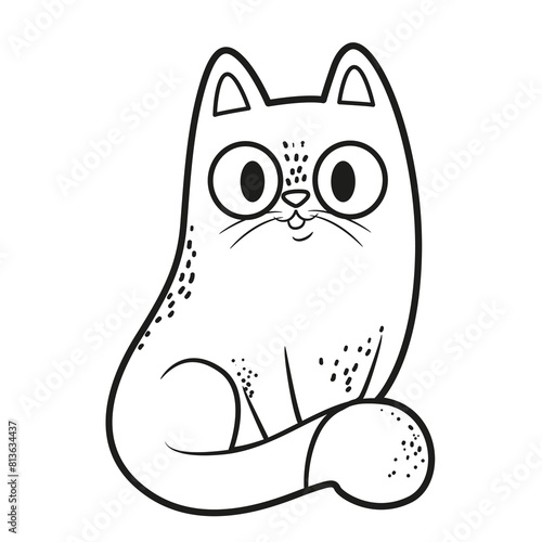Cute cartoon kitten sit on floor outlined for coloring page on a white background