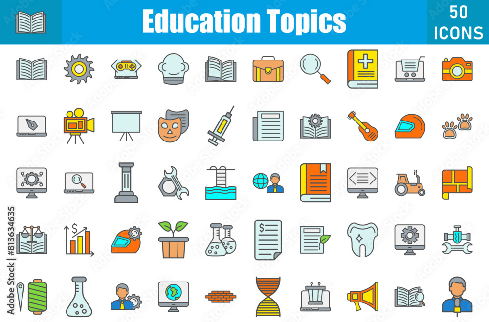 Education Topics Icons Set.Web and mobile icons.Vector illustration Education Topics Icons Set.Web and mobile icons.Vector illustration