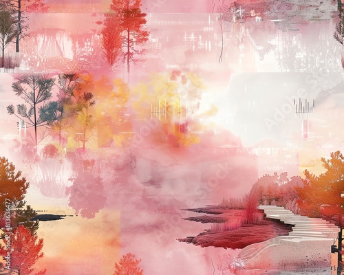 Translate Rear view Utopian Dreams into a watercolor masterpiece that balances ethereal colors and soft textures Merge elements of virtual reality subtly