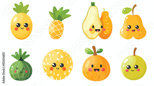 Cute yellow fruits and vegetables. Set of Emoji fruit