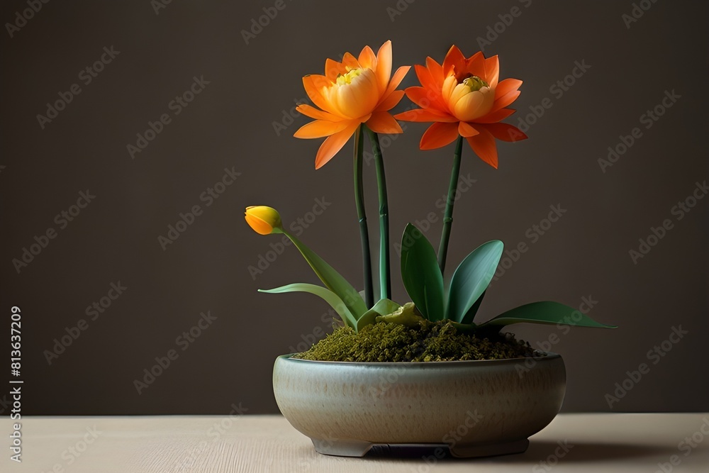 Plants with flowers planted in a flower pot. Plants with flowers planted in a flower pot.