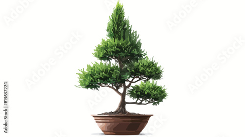 Cypress tree in pot isolated on white backgroundd Vector