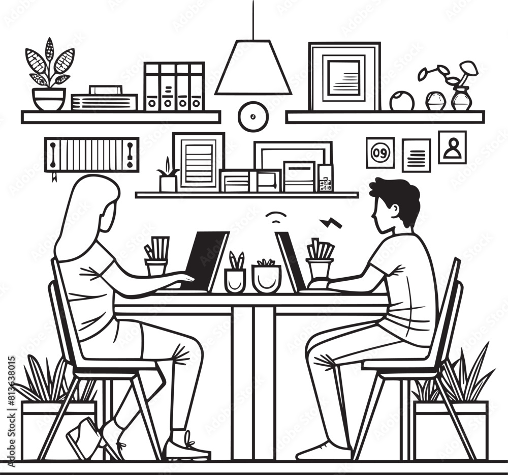 vector illustrations with flat cartoon characters working in office, co-working space or remotely at home, freelance, self-employment. People work at computers and laptops in modern interior. vector illustrations with flat cartoon characters working in office, co-working space or remotely at home, freelance, self-employment. People work at computers and laptops in modern interior.