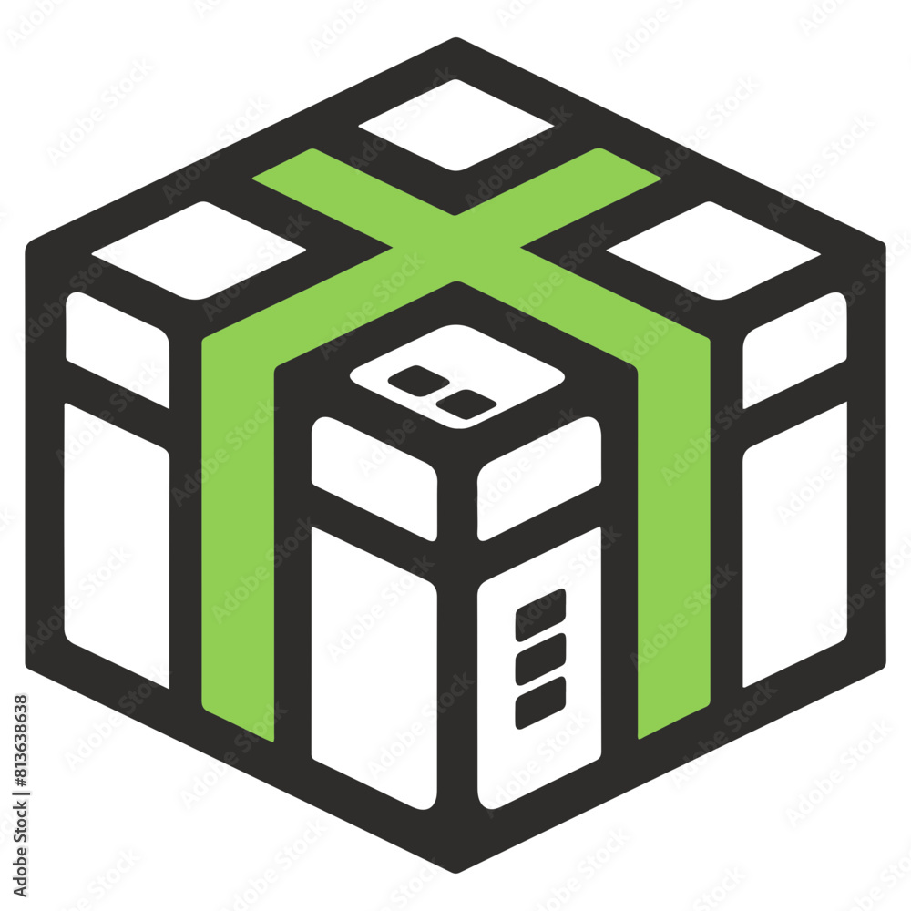 Simple icon in black, white, and green, representing parcel and package delivery within logistics. Simple icon in black, white, and green, representing parcel and package delivery within logistics.