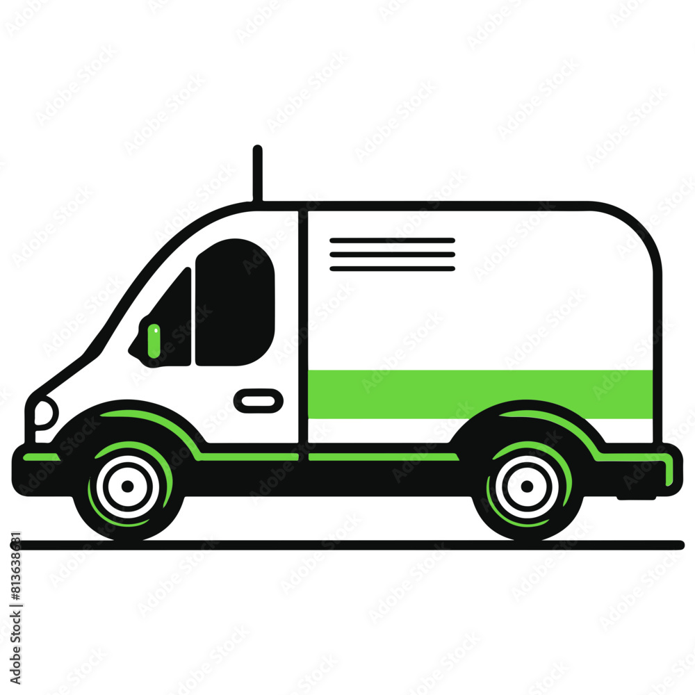 Black, white, and green icon of a delivery van, perfectly representing local delivery services in logistics. Black, white, and green icon of a delivery van, perfectly representing local delivery services in logistics.