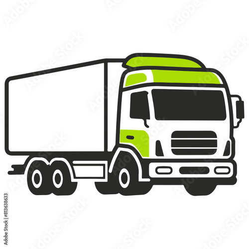 Black, white, and green icon of a freight truck, representing the essential role of road transport in logistics.