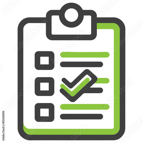 Black, white, and green checklist icon, representing thorough inventory checks in logistics settings.