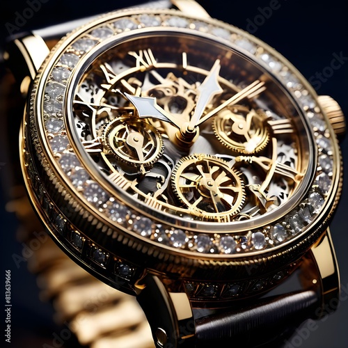 Antique wrist watch made of diamond and gold, steampunk theme