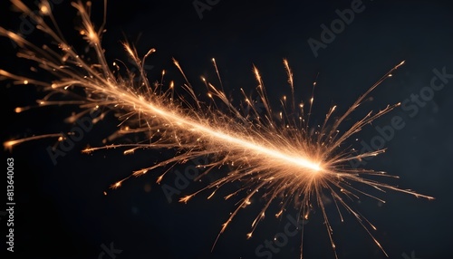 A detailed view of a sparkler burning brightly against a dark black background