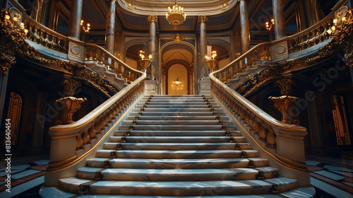 Elegant grand staircase with opulent details  a metaphor for ascending in the world of finance and business