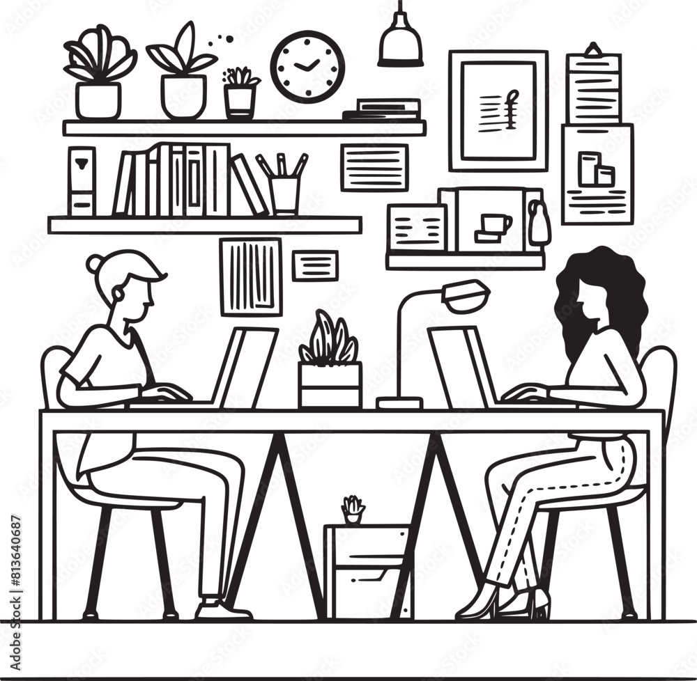 vector illustrations with flat cartoon characters working in office, co-working space or remotely at home, freelance, self-employment. People work at computers and laptops in modern interior. vector illustrations with flat cartoon characters working in office, co-working space or remotely at home, freelance, self-employment. People work at computers and laptops in modern interior.
