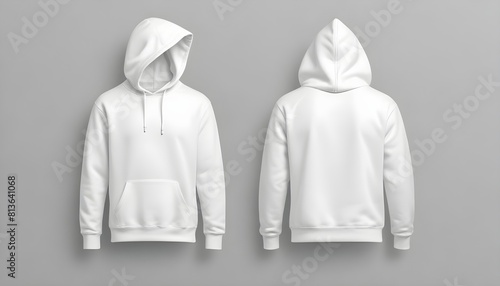 A white hoodie displayed on a gray background for design mockup purposes