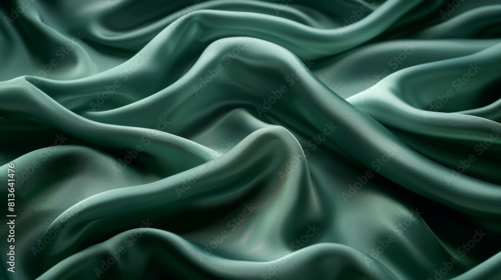 Elegant Olive Green Silk Fabric with Luxurious Satin Texture Flowing in Graceful Waves Elegant Olive Green Silk Fabric with Luxurious Satin Texture Flowing in Graceful Waves