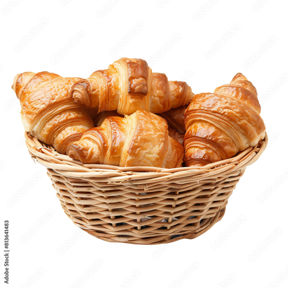 Basket of Freshly Baked Croissants Die Cut PNG Style Isolated on White and Transparent Background Basket of Freshly Baked Croissants Die Cut PNG Style Isolated on White and Transparent Background