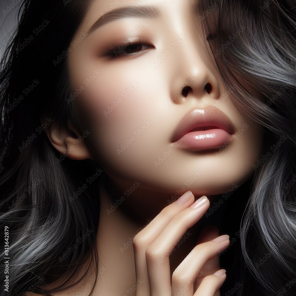 Close-up of an Asian woman full of pure beauty