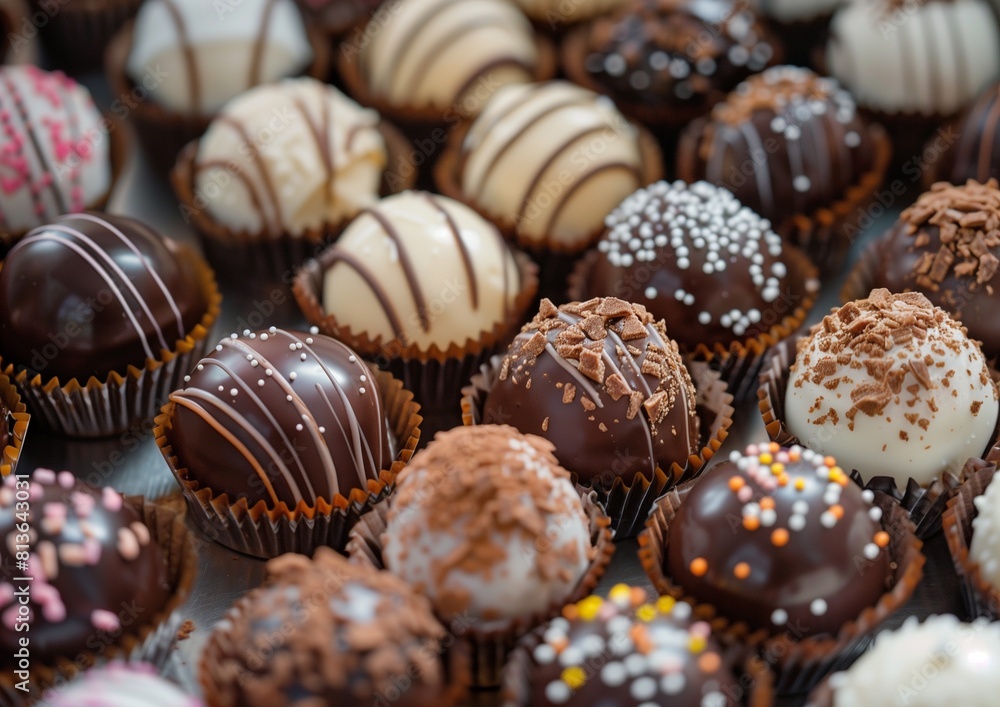Assorted Gourmet Chocolate Truffles in Elegant Presentation for Confectionery Assorted Gourmet Chocolate Truffles in Elegant Presentation for Confectionery